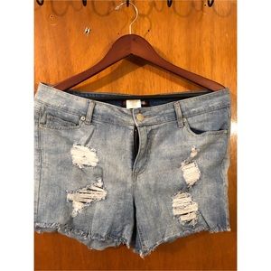 Shredded jean shorts